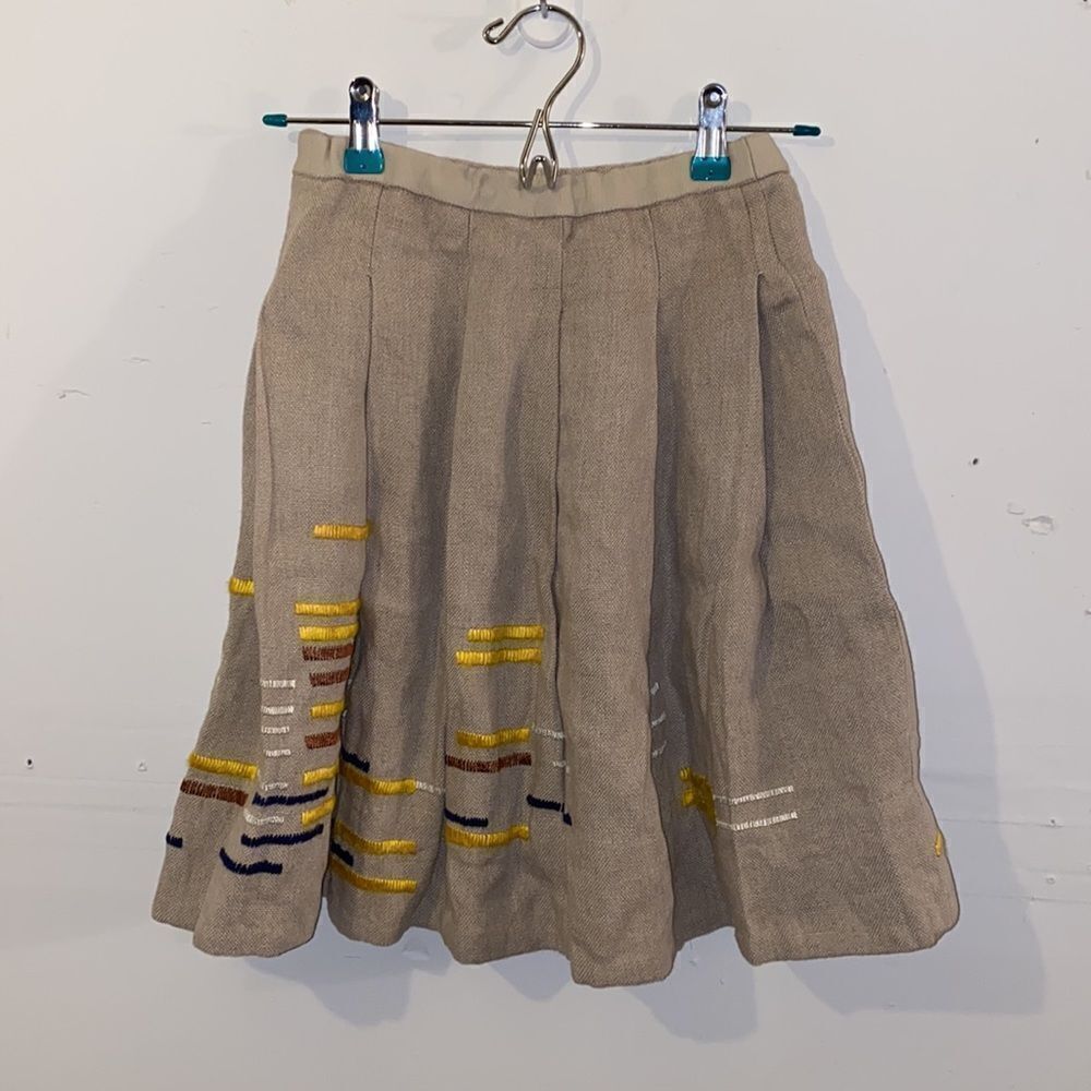 Anthropologie Maeve Embroidered Linen Pleated Skirt Size 0 - Picture 5 of 5